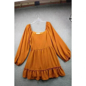 Peach Love California Musturd Dress-Balloon Sleeves-Size Large